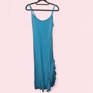 Blue Asymmetrical Ruffled Maxi Dress